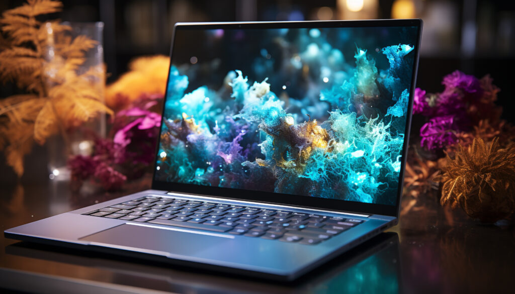 computer technology illuminates the modern office with creativity and connection generated by ai